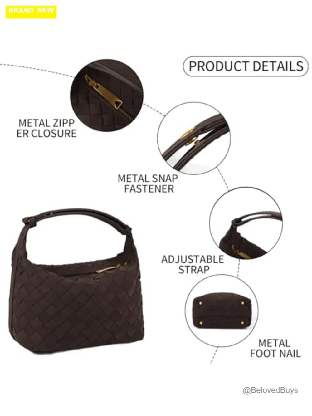 Faux Suede Hobo Handbag with Adjustable Strap, Hand-Woven Tote Bag